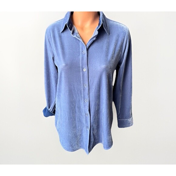 Soft Surroundings Blue Velvet Button Up Shirt Size S Long Sleeve - Picture 1 of 6